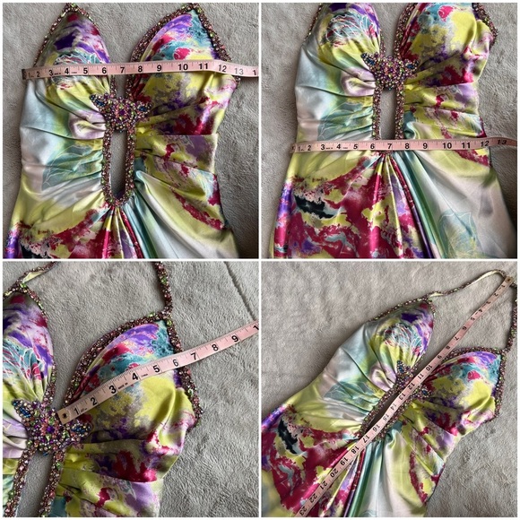 Jovani Beaded Watercolor Floral High-Low Embellished Bustle Prom Pageant Gown - Picture 16 of 17